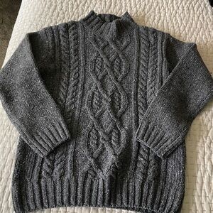 Wool / Cashmere Aran Sweater gray cable knit size medium